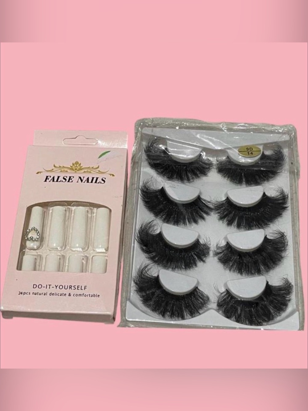 False Nails and Eyelashes Set - Black